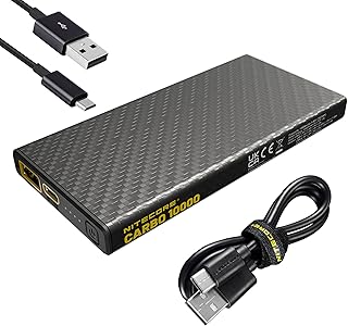 Nitecore Carbo 10000 Power Bank, 10000mAh Carbo Fiber Ultra Slim Lightweight USB & USB-C Dual Ports QC PD Quick Charge with Lumentac Cable for Phones Flashlights and Headlamps