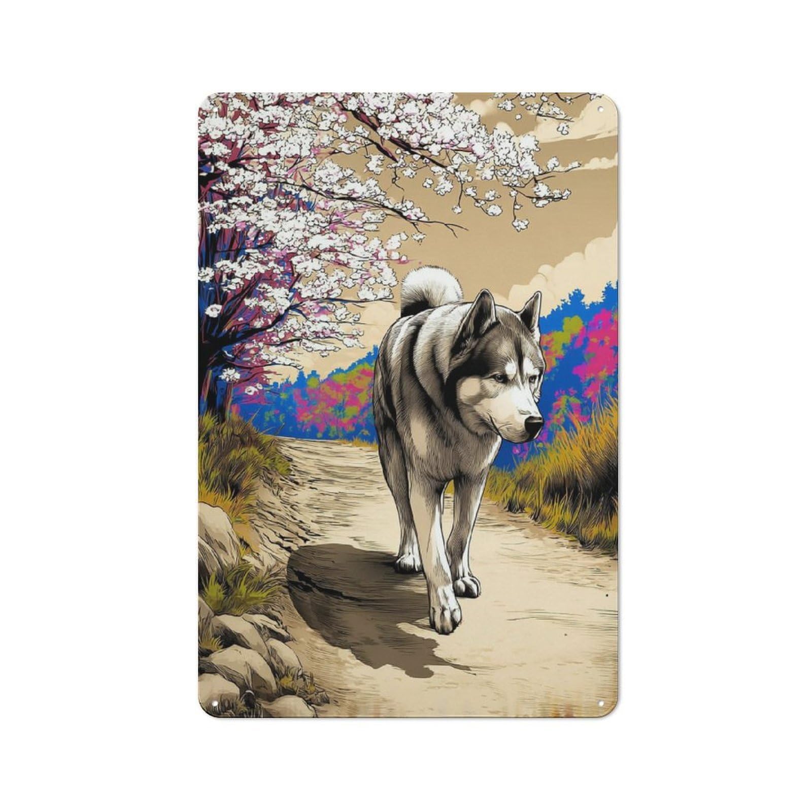 Junmoney Spring Pathway With Wolf Metal Wall Art Sign 30X20cm, Modern Retro Urban Room Decor For Modern Home, Workshop, Office Or Cafe