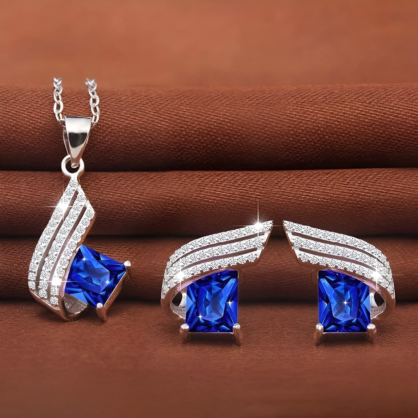 11 FARBEN Ohrringe Silber 925 mit Halskette Damen Set - Hochwertige Österreichische Kristalle und Zirkone - Schmuck Kette damen - Ohrringe Set mit Halskette