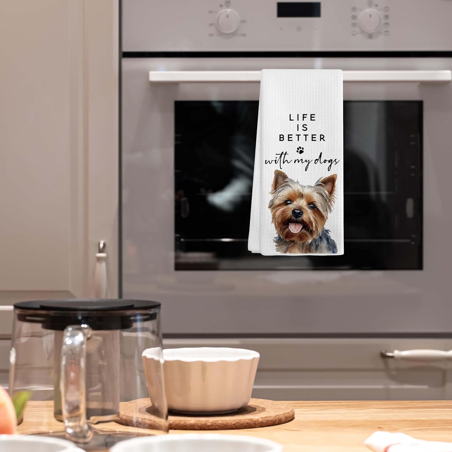 ‘Life is Better with My Dogs’ Yorkie Themed Decorative Kitchen Towel 16"x24" – Hand Towel for Bathroom, Yorkshire Terrier Mom Gifts for Mother's Day, Birthday, Chritsmas, etc.(015) - Image 4