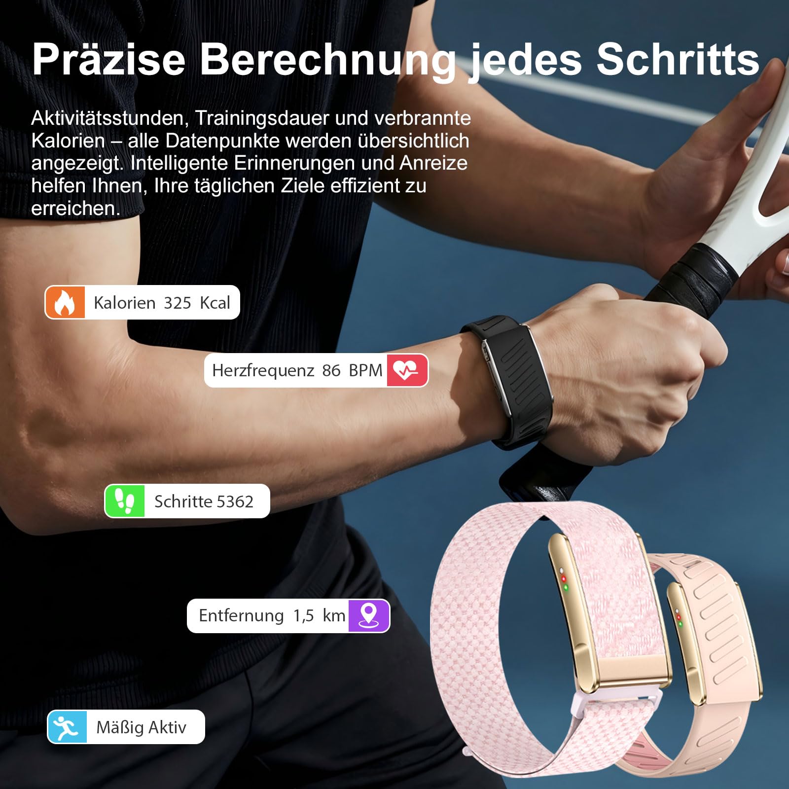 findtime Braccialetto fitness tracker senza display con 2 bande argento