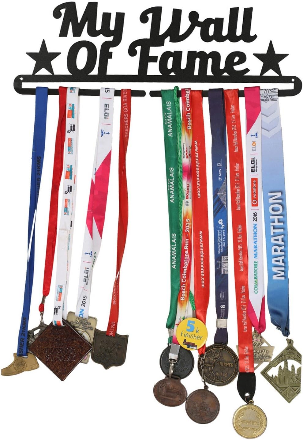 RUNWYND Wall of Fame 2 Stars Metal Medal Hanger - Black (42 cm x 14 cm)