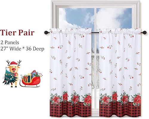 Miniatura 6 de Cortina de cocina de 36 pulgadas para decoración de Navidad, cortinas de cafetería, cortinas de ventana con bolsillo para barra para decoración del