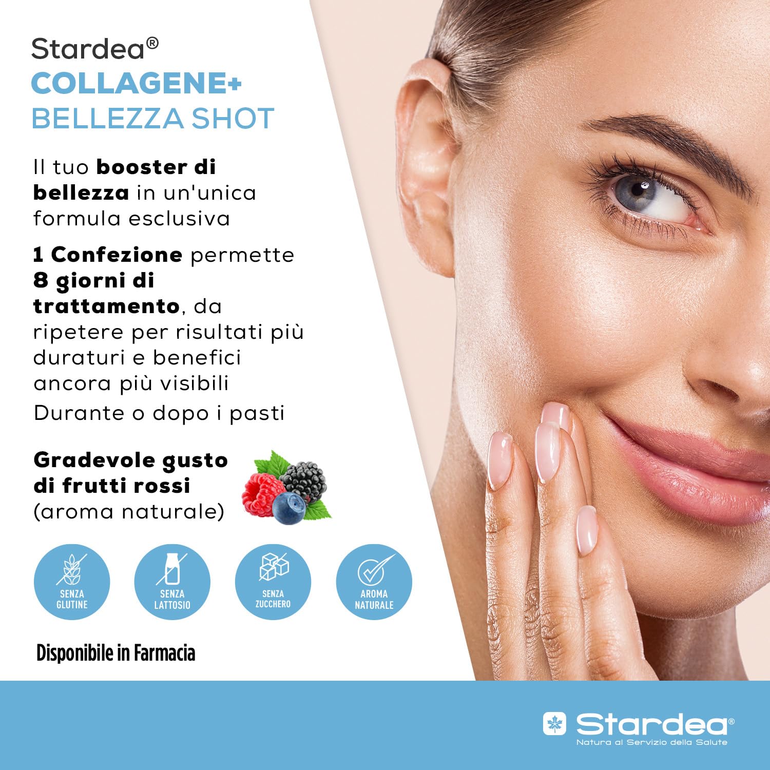 COLLAGENE MARINO e ACIDO IALURONICO 8 Flaconcini da Bere | 5g Collagene Marino idrolizzato e Acido ialuronico + Vitamina C + Biotina + Zinco + Niacina | STARDEA COLLAGENE + BELLEZZA SHOT