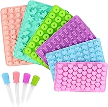 Silikonformen Backen, 6 Stücke Pralinenform Silikon Schokoladenformen, Gummibärchen Selber Machen Set mit 4 Tropfer, Süßigkeiten-Silikonformen für Die Herstellung von Süßigkeiten Gelee Schokolade