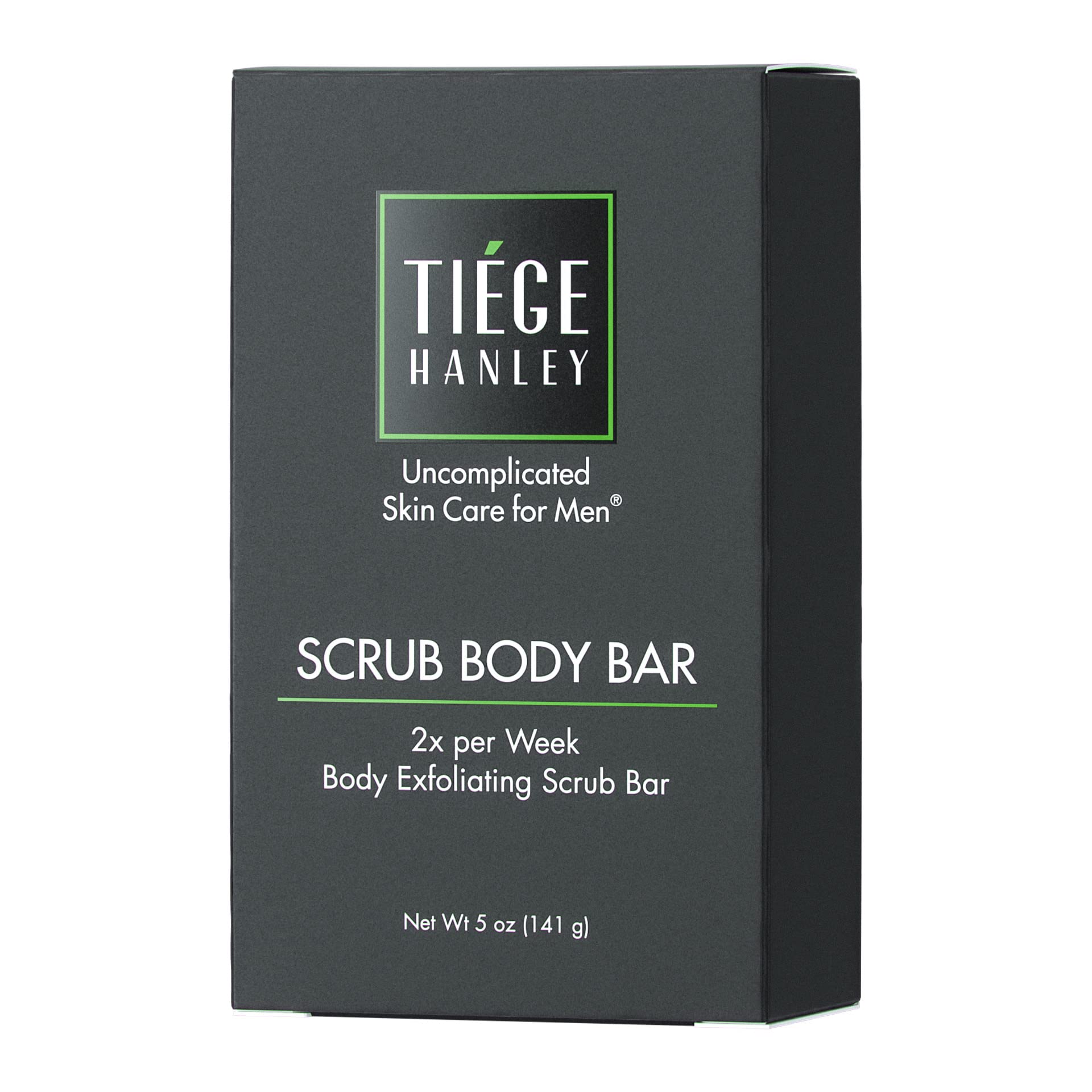 Tiege Hanley Twice Weekly Exfoliating Bar Soap for Men (SCRUB BODY BAR) | ACTIVATED CHARCOAL to Remove Impurities | Subtle Scent | Made in the USA | 5 Ounce Bar