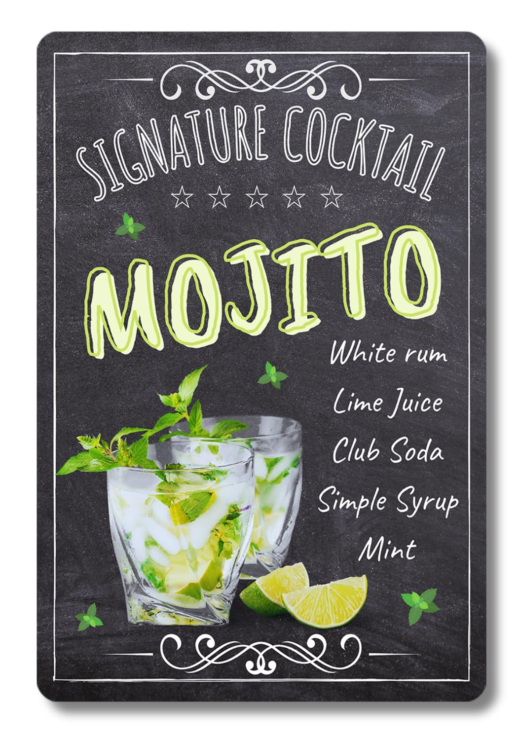 BAR SIGNS Classic Signature Cocktail Recipes Posters, Chalkboard Wall Art for Home Decor, Pub, Tiki Bar, Kitchen, Restaurant (Mojito)