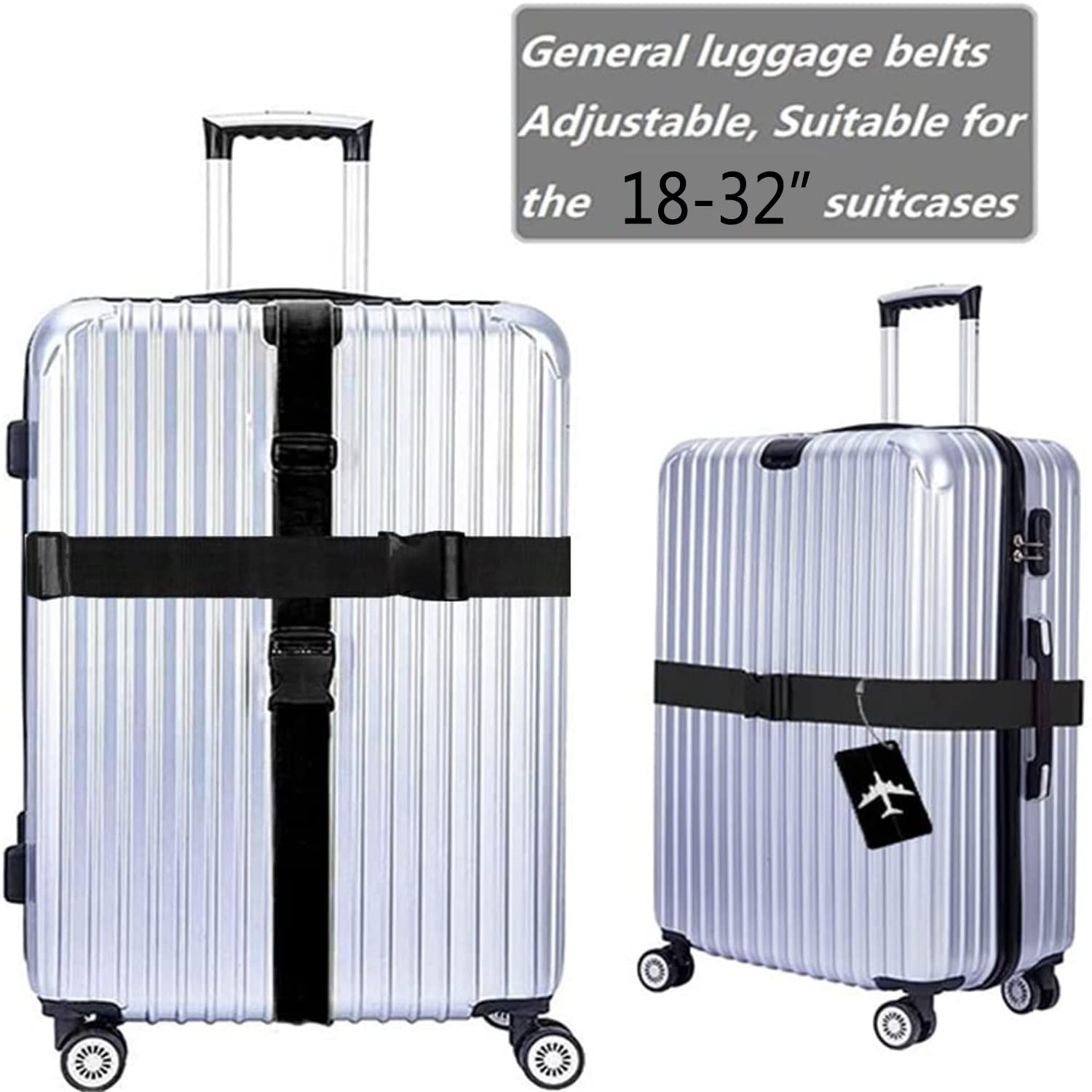 Set Etichette Per Bagagli E Cinghie Da Viaggio - 2 Etichette Aeroplano E 4 Cinghie Regolabili (Rosso/Colorato) - 3