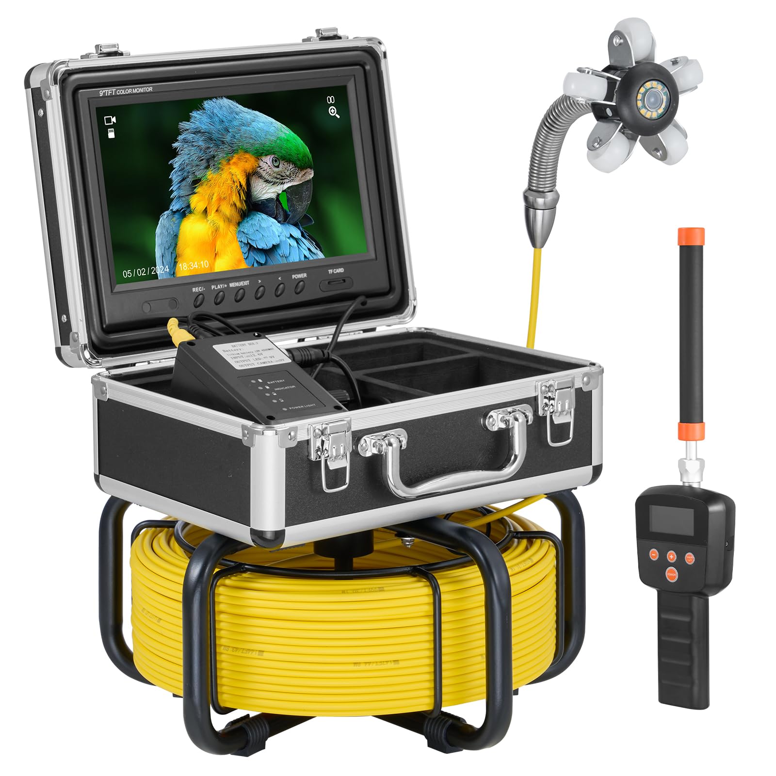 Happybuy 165 ft/50 m Sewer Camera, with 512Hz Locator,Self-Leveling Drain Inspection Camera with 9