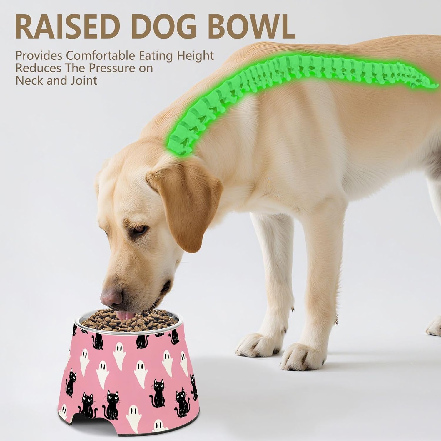 Cat Ghost Halloween Pet Bowl Elevated Dog Bowls with Stainless Steel, Raised Dog Bowl for Comfortable Feeding and Easy Cleaning, for Pets.23301051