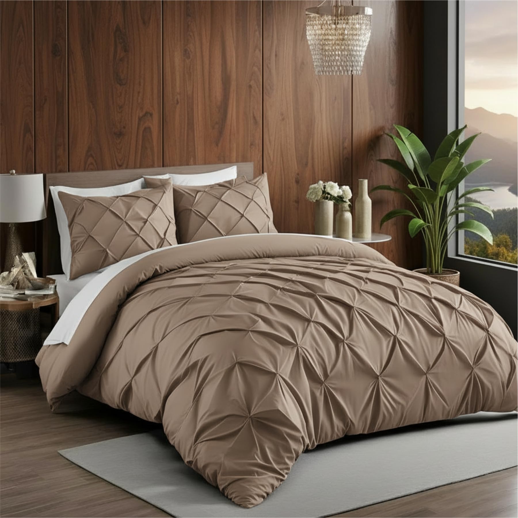Pinch Pleated Duvet Cover Set 1000TC 100% Cotton Premium 3-Pieces 1-Duvet Cover & 2-Pillow Cover Luxury Look Home and Hotel Zipper & 8-Tie Closure (Taupe, US King_94 X 104 Inch)-image-25