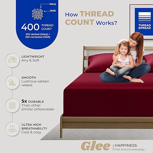 Miniatura 2 de Thread Spread Glee - Fundas de almohada tamaño King, 2 unidades, fundas de almohada de algodón suave y liso, tejido de satén de 400 hilos, fundas de