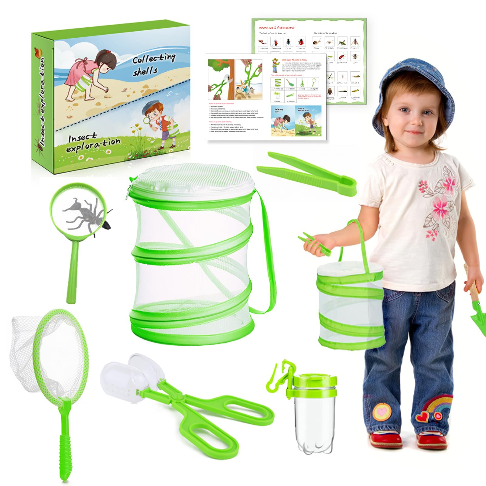 TOYBY Outdoor Explorer Kit & Bug Catcher Kit for Kids,Insect Catching Set with Magnifying Glass, Critter Case,Tweezers and Butterfly Net,Kids Bug Habitat Outdoor Explorer Kit Butterfly Net for Age3-8