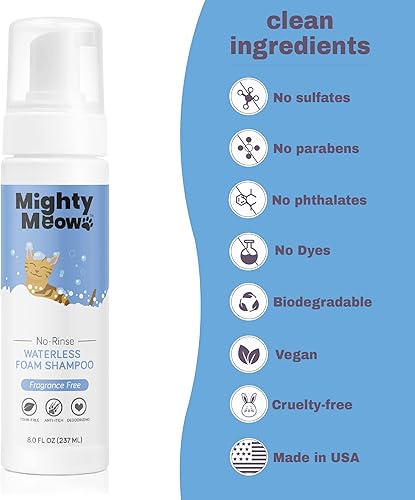 Miniatura 4 de Mighty Meow Champú para gatos sin agua, champú seco sin enjuague para gatos, natural, hipoalergénico y sin fragancia (8 onzas)