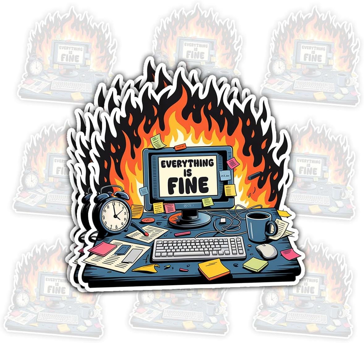 3 Pcs Everything is Fine Stickers – Funny Quote Decals for Sarcastic Souls, Stress Relief Seekers – Hilarious Gifts for Overwhelmed Individuals – for Laptop, Water Bottle, Tumbler – 3″x3″