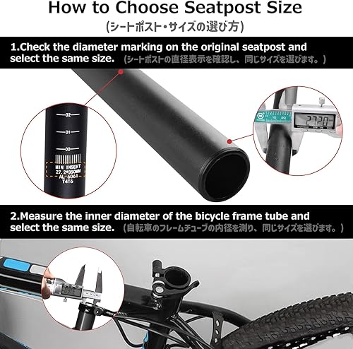 Miniatura 5 de Azarxis Tija de sillín de aleación de aluminio para bicicleta, tubo de asiento de 1.000in, 1.071in, 1.126in, 1.197in, 1.213in, 1.244in x 13.780in,