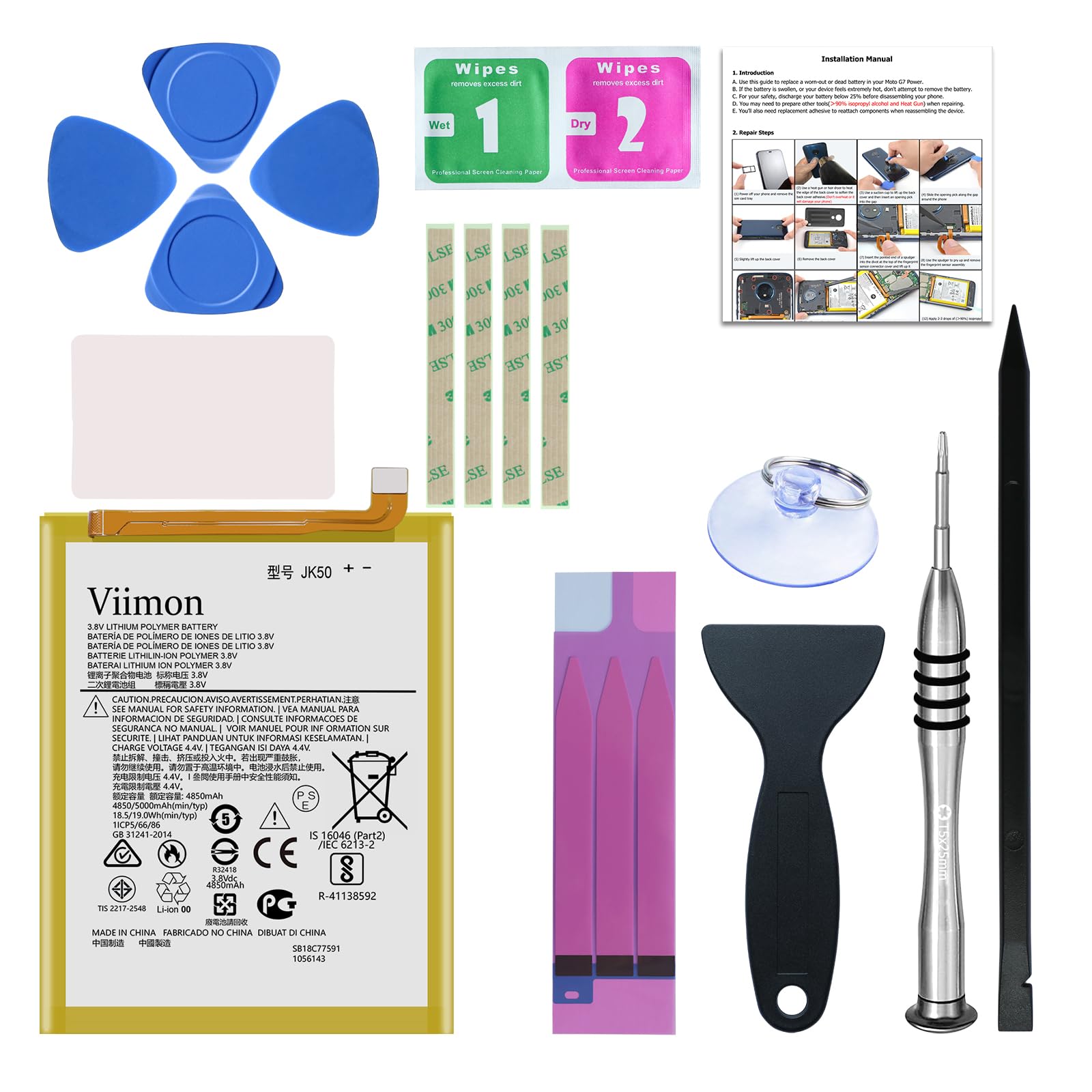 Viimon for Moto G7 Power Battery Replacement Li-Polymer Battery Replacement for Motorola Moto G7 Power XT1955 JK50 with Repair Tool Kit