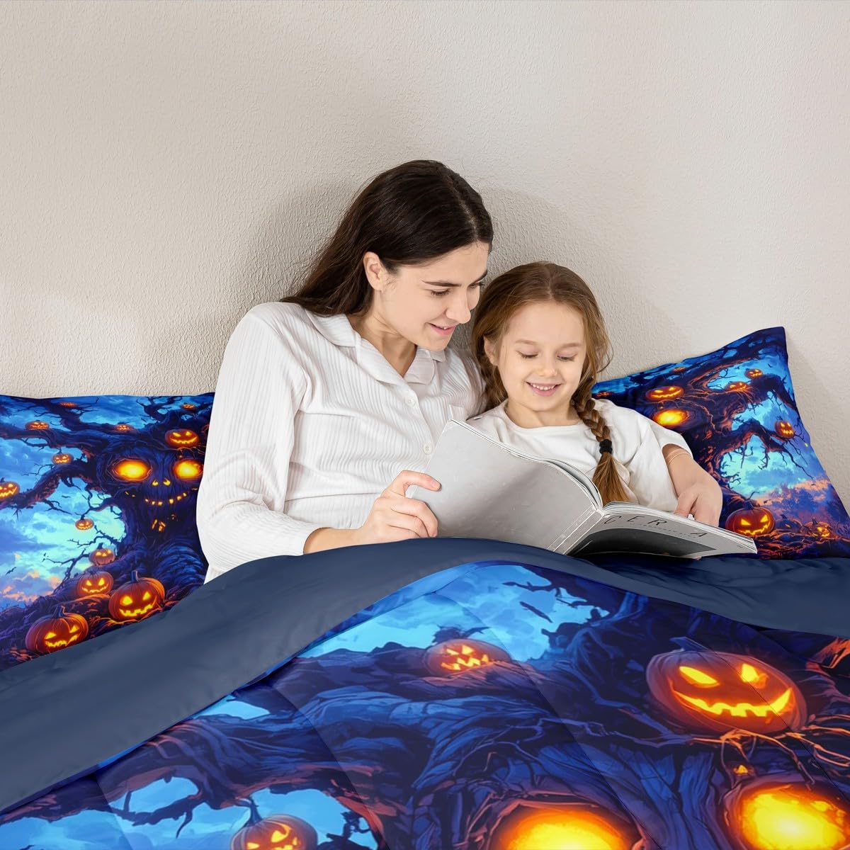 Homewish Gotycka dynia pojedynczy zestaw pościeli – zestaw pościeli na Halloween, pomarańczowe dynie, lampiony, zestaw kołdry, dla dzieci, chłopców, dziewcząt, dorosłych, upiorne gotyckie dekoracje