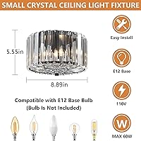 Vista 3 de Small Crystal Ceiling Light, Modern Semi Flush Mount Ceiling Lighting Fixture, Black Small Chandelier Light Fixture, Entryway Light Fixture for