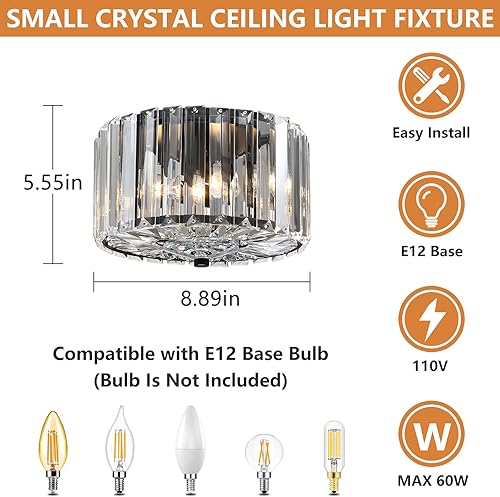 Miniatura 3 de Small Crystal Ceiling Light, Modern Semi Flush Mount Ceiling Lighting Fixture, Black Small Chandelier Light Fixture, Entryway Light Fixture for