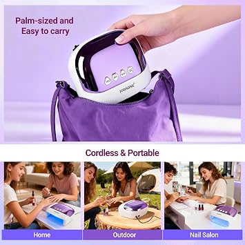 JODSONE Cordless LED Nail Lamp Rechargeable Portable with 4 Timers LCD Display Screen Nail Dryer Cure Light Suitable for Home and Salon