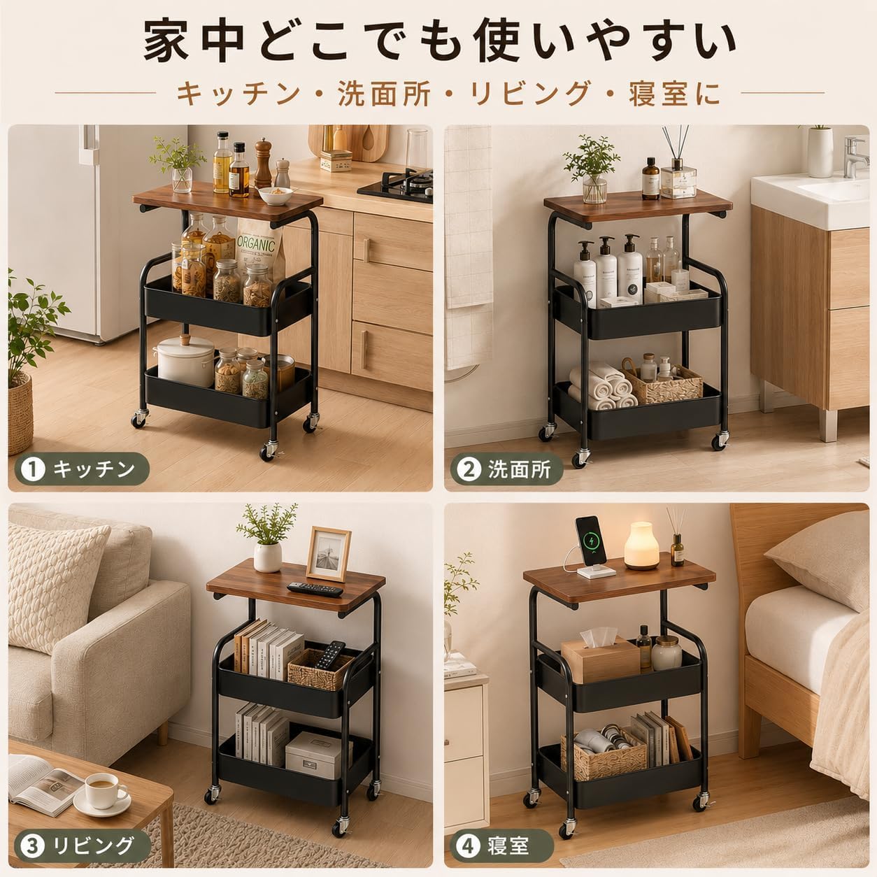 ☆期間限定SALE☆ドイツ ヴィンテージ キッチンワゴン 収納付きサイドテーブル Amazon.co.jp: BNFZHIMU キッチンワゴン 天板付き 3段 キャスター付き