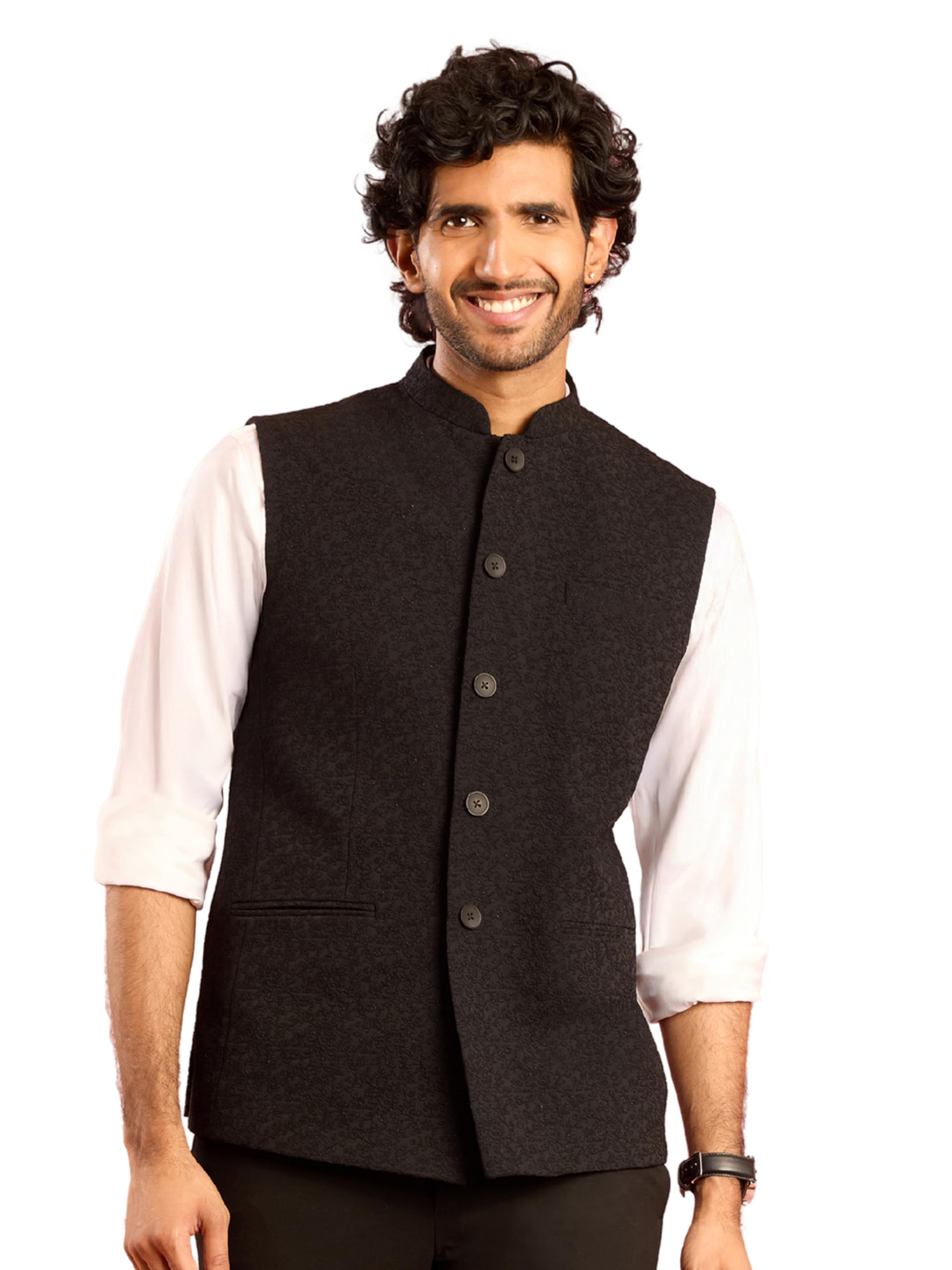 vastramay Men Nehru Jacket | Self-Textured Imported Suiting with Satin Lining | Wedding & Formal Outfit-picture-15