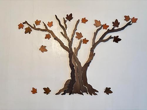 Miniatura 5 de Árbol de arce rústico y moderno árbol de la vida para decoración de pared, diseño de hojas de arce en 3D, arte de madera en capas para sala de