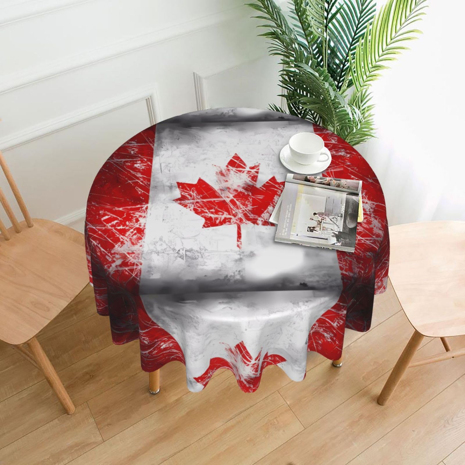 WHJSSF Retro Canada Flag Prints Round Decorative Tablecloth 60in - Elevate Your Dining Experience with a Stylish & Protective Table Throw