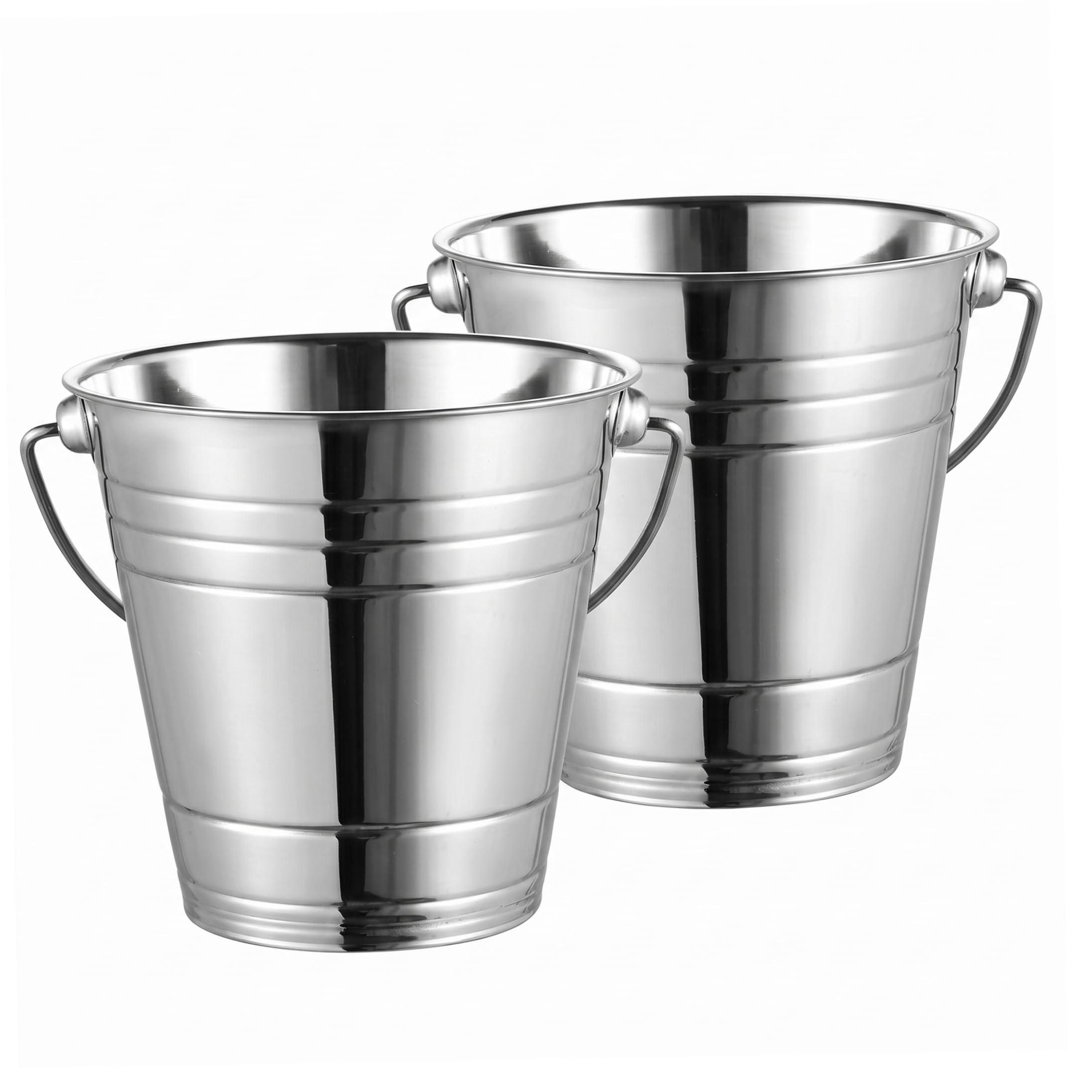 Syglawnd Wine Bucket, 2 Pack 3000ml Stainless Steel Ice Bucket, Metal Drink Buckets With Ergonomic Handles & Stable Base for Champagne Wine, Silver, Champagne