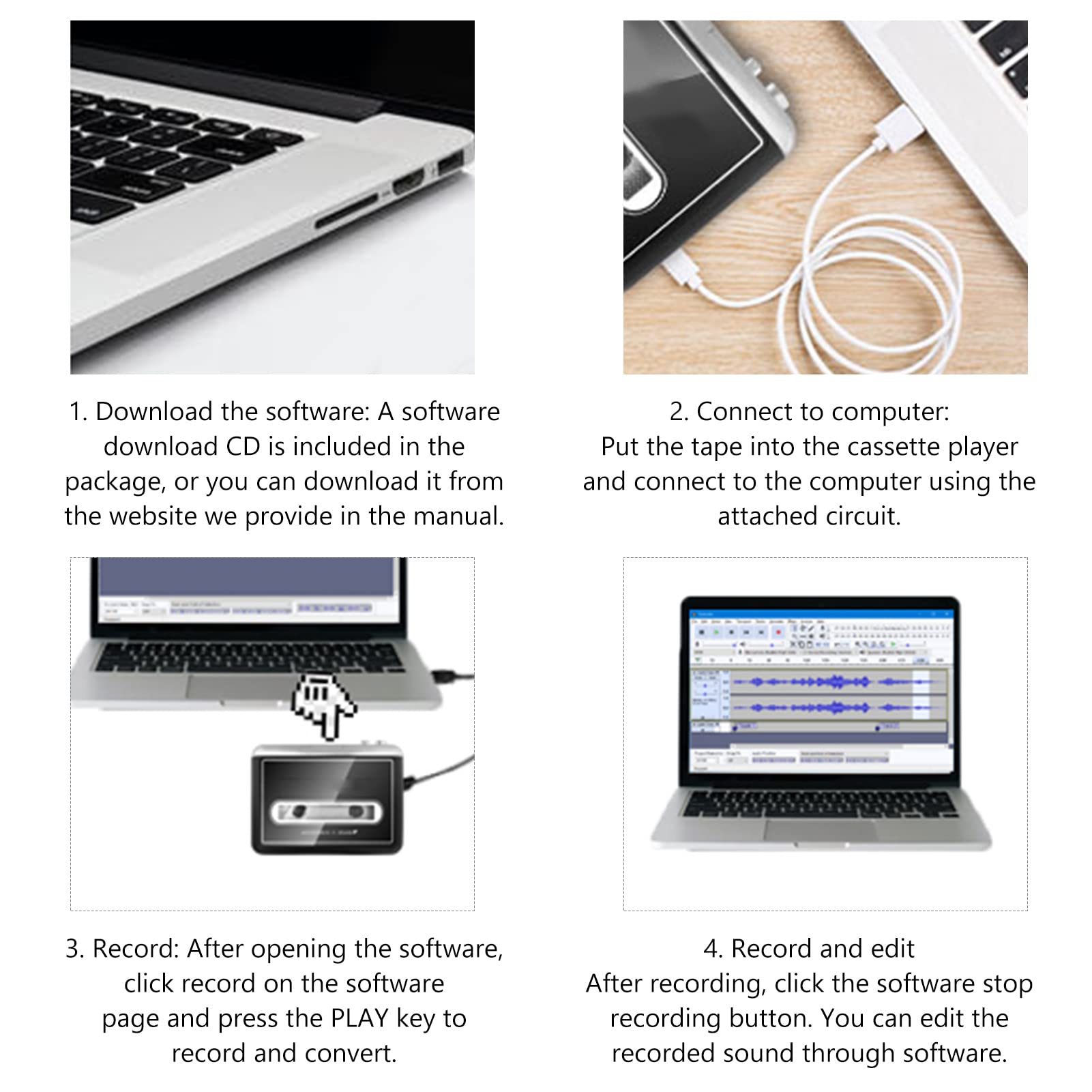 Convertidor y Reproductor de Cinta Casetes, Reproductor de Cassette USB, Convertidor de Cinta a MP3, Convierte Cintas de Audio a MP3 Digital, Guárdalas Directamente en Una Memoria USB o PC, CD