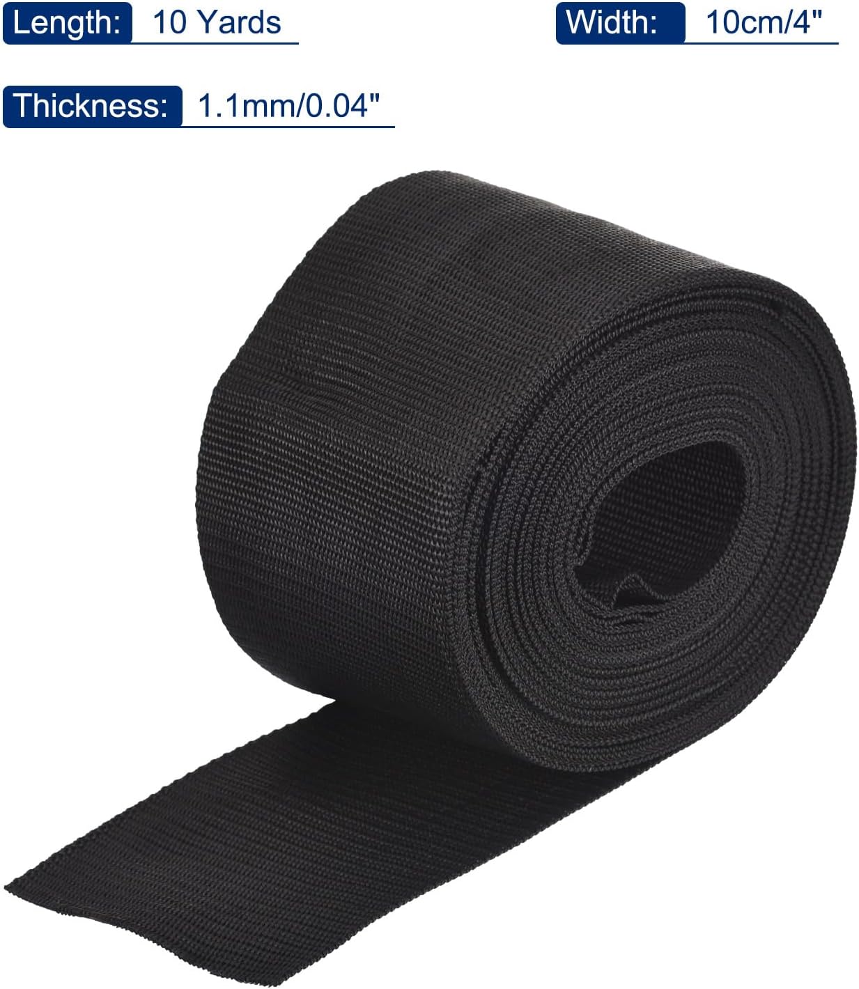 MECCANIXITY Lightweight Polypropylene Webbing Strap 4" 10 Yard Backpack Strapping Band Black for Outdoor Luggage Cargo Straps