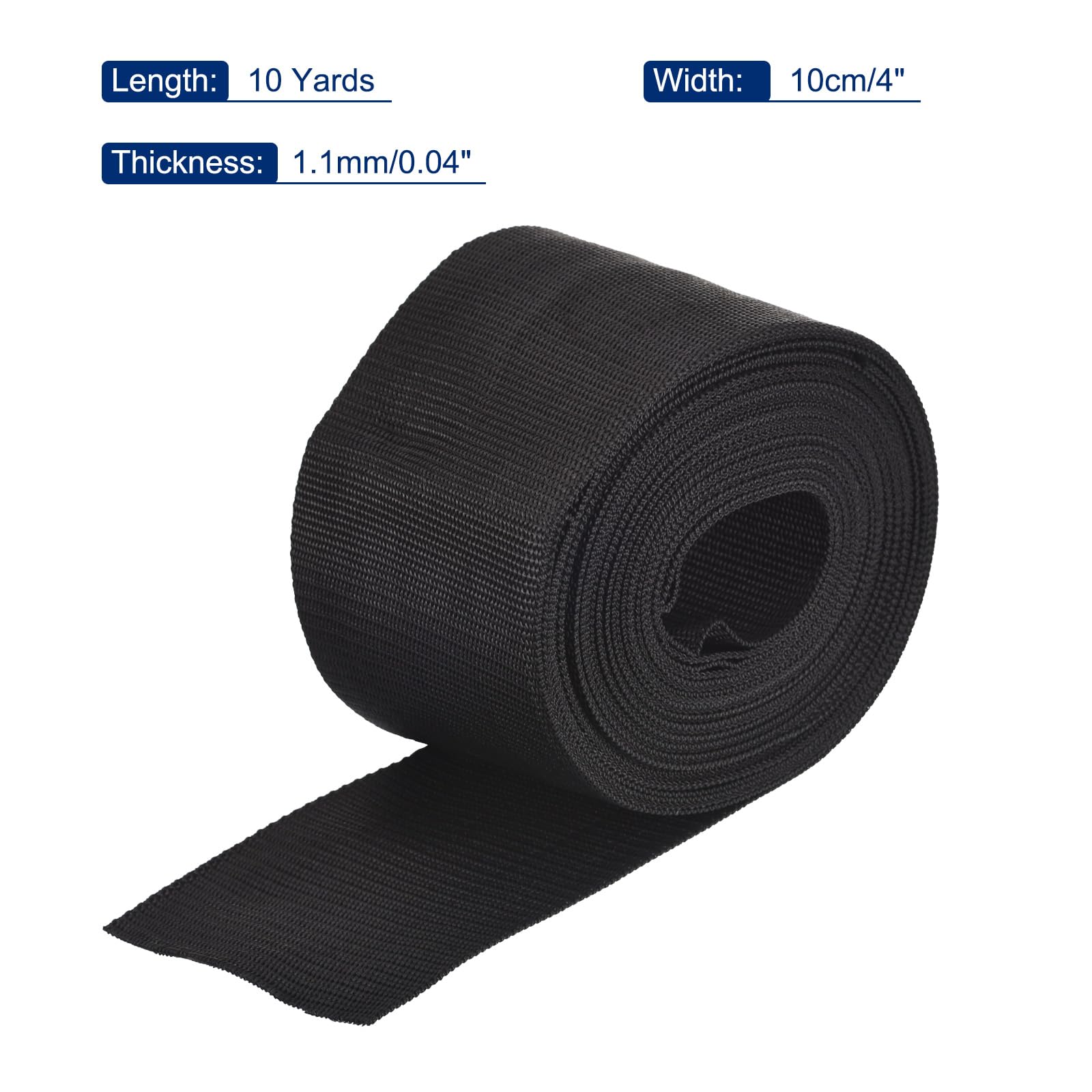 QUARKZMAN Sangle Légère en Polypropylène de 100 mm (4") 10 Yards pour Bandoulière de Sac à Dos Noire pour Bagages et Cargaisons en Extérieur