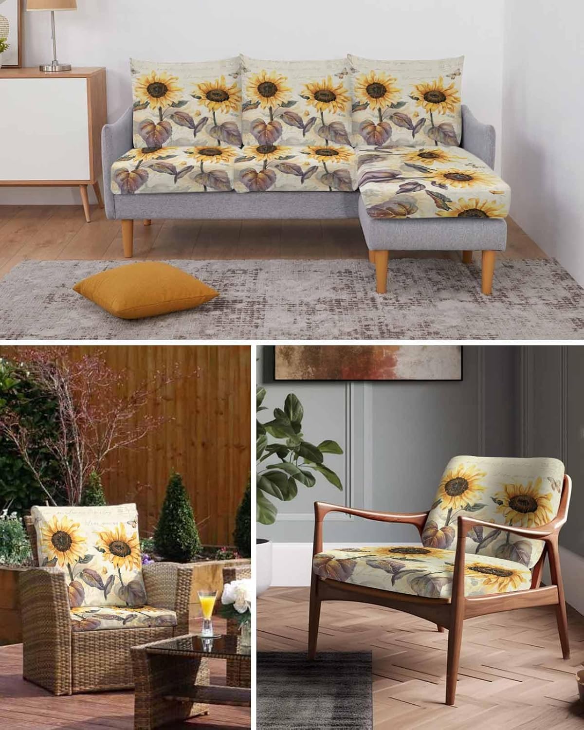 Sofa Covers Couch Cushion Covers, Retro Sunflower Floral Butterfly Country Style Stretch Elastic Sofa Slipcovers Furniture Protector Couch Cover for Dogs Pet, Medium, 1PCS