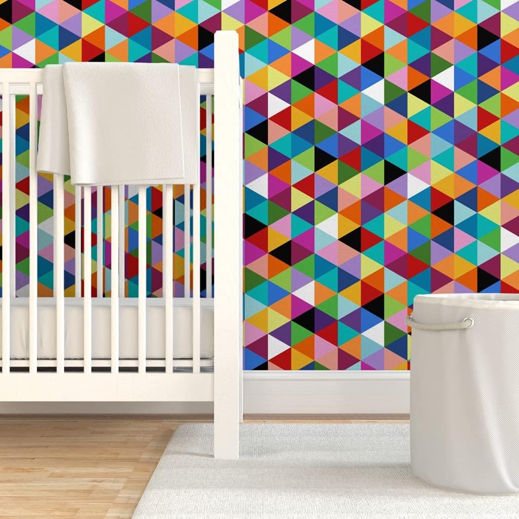 Peel & Stick Wallpaper Swatch - Colorful Geometric Triangle Cheater Quilt Pattern Happy Multi Color Modern Triangles Pop Art Colors Custom Removable Wallpaper by Spoonflower