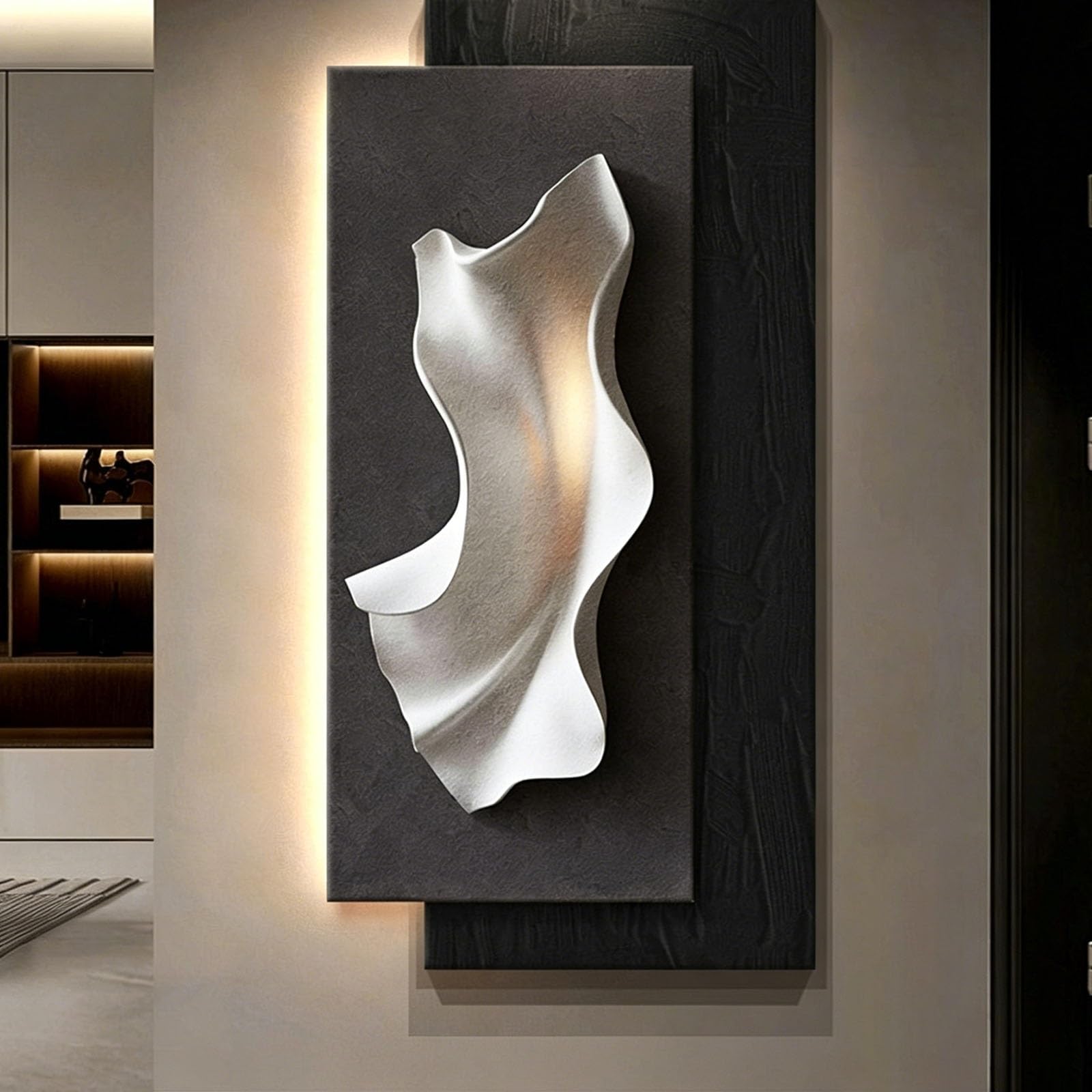 RASJCGRCOA Large Modern 3D LED Wall Art Decor Plug-in Sandstone Backlit Wall Sculpture Frameless Light Up Wall Hanging for Living Room Entryway(E,23.6 * 47.2in/60 * 120cm)