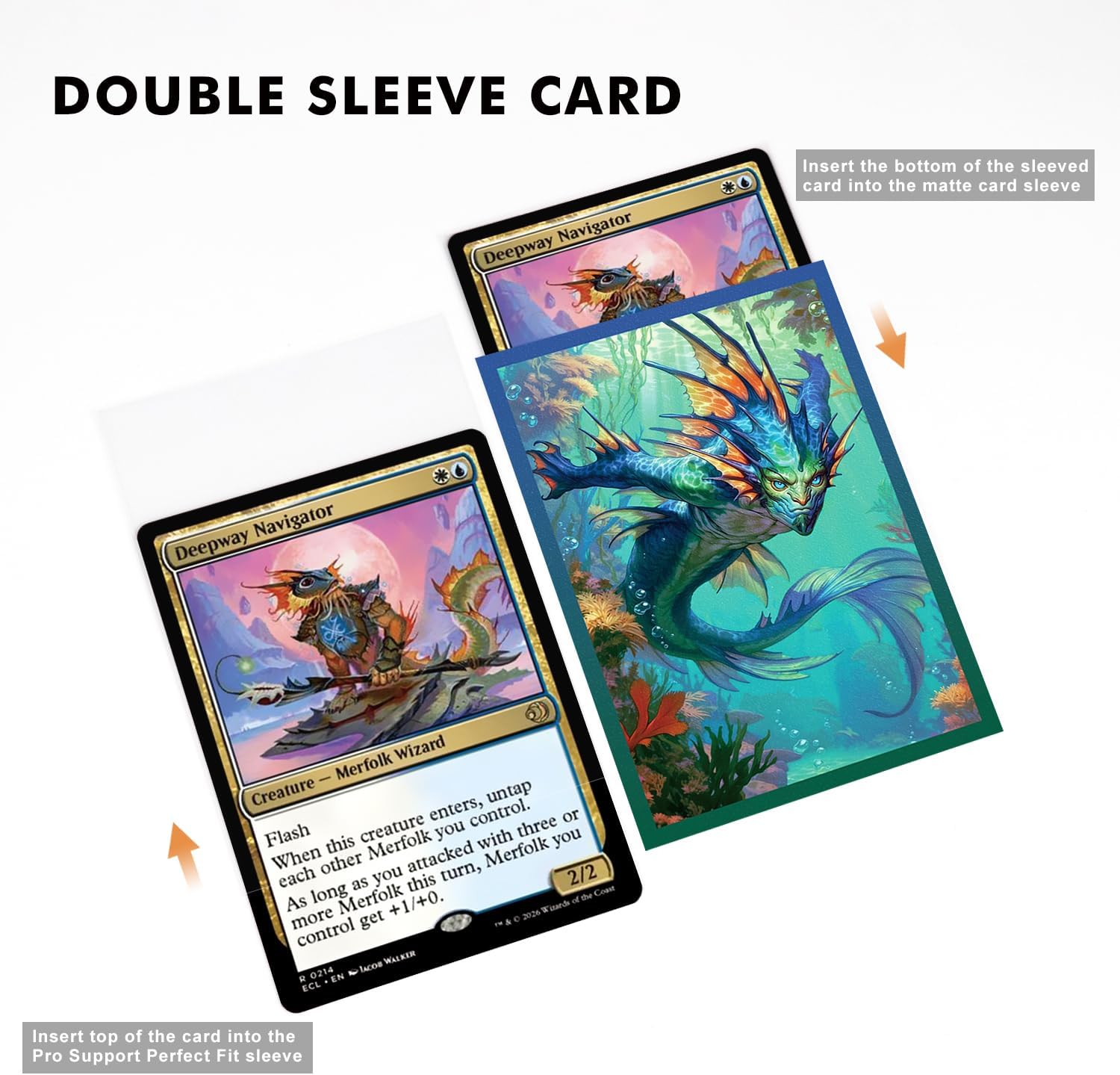 Katomula 100 MTG Card Sleeves with 100 Inner Sleeve, Textured Back Art Sleeves, Fit Standard Size Cards- Merfolk