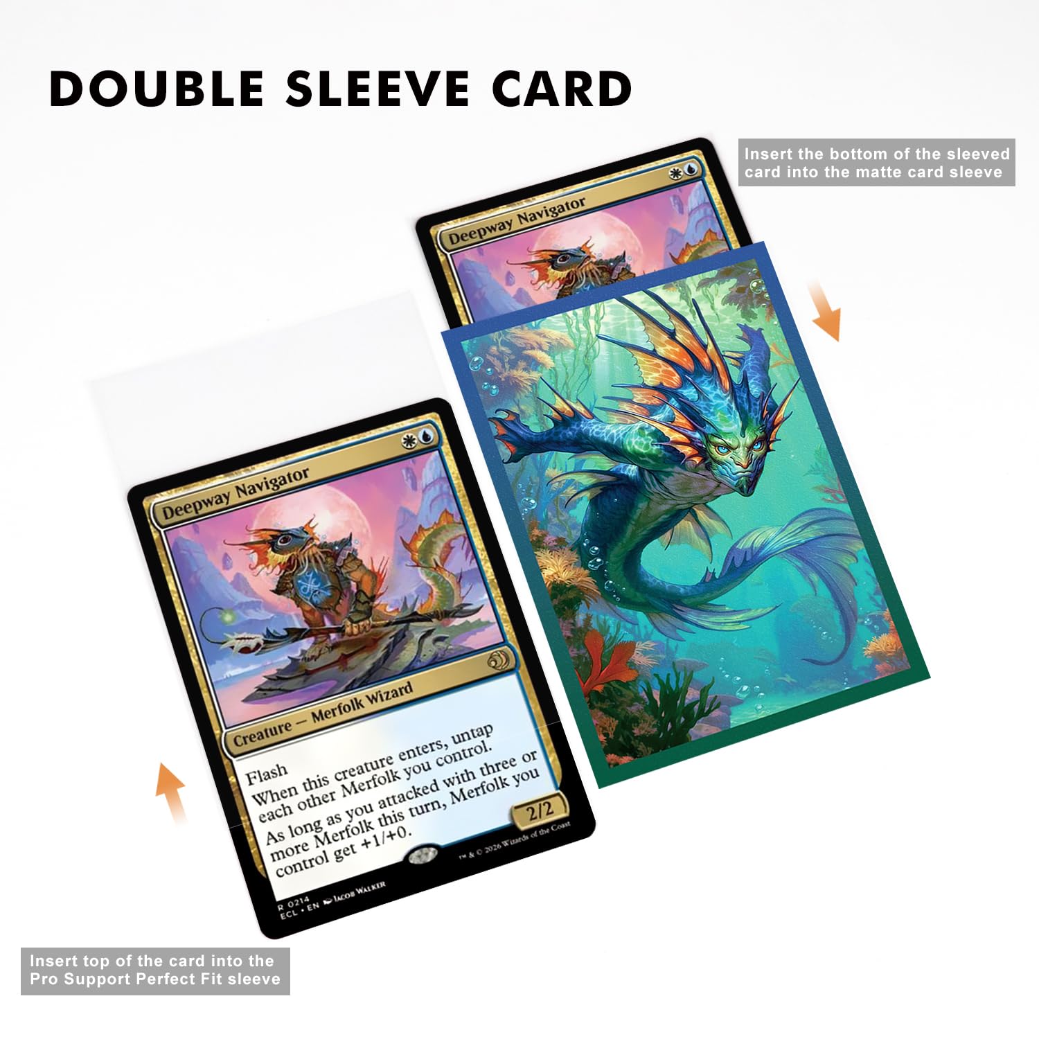 Katomula 100 MTG Card Sleeves with 100 Inner Sleeve, Textured Back Art Sleeves, Fit Standard Size Cards- Merfolk - 4