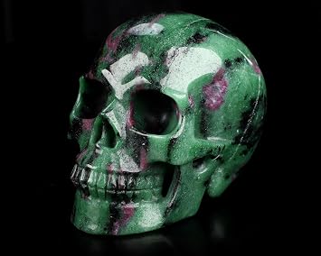Skullis 5.0 Ruby Zoisite Crystal Skull, Hand Carved Gemstone Fine Art Sculpture, Reiki Healing Stone Statue.3319.
