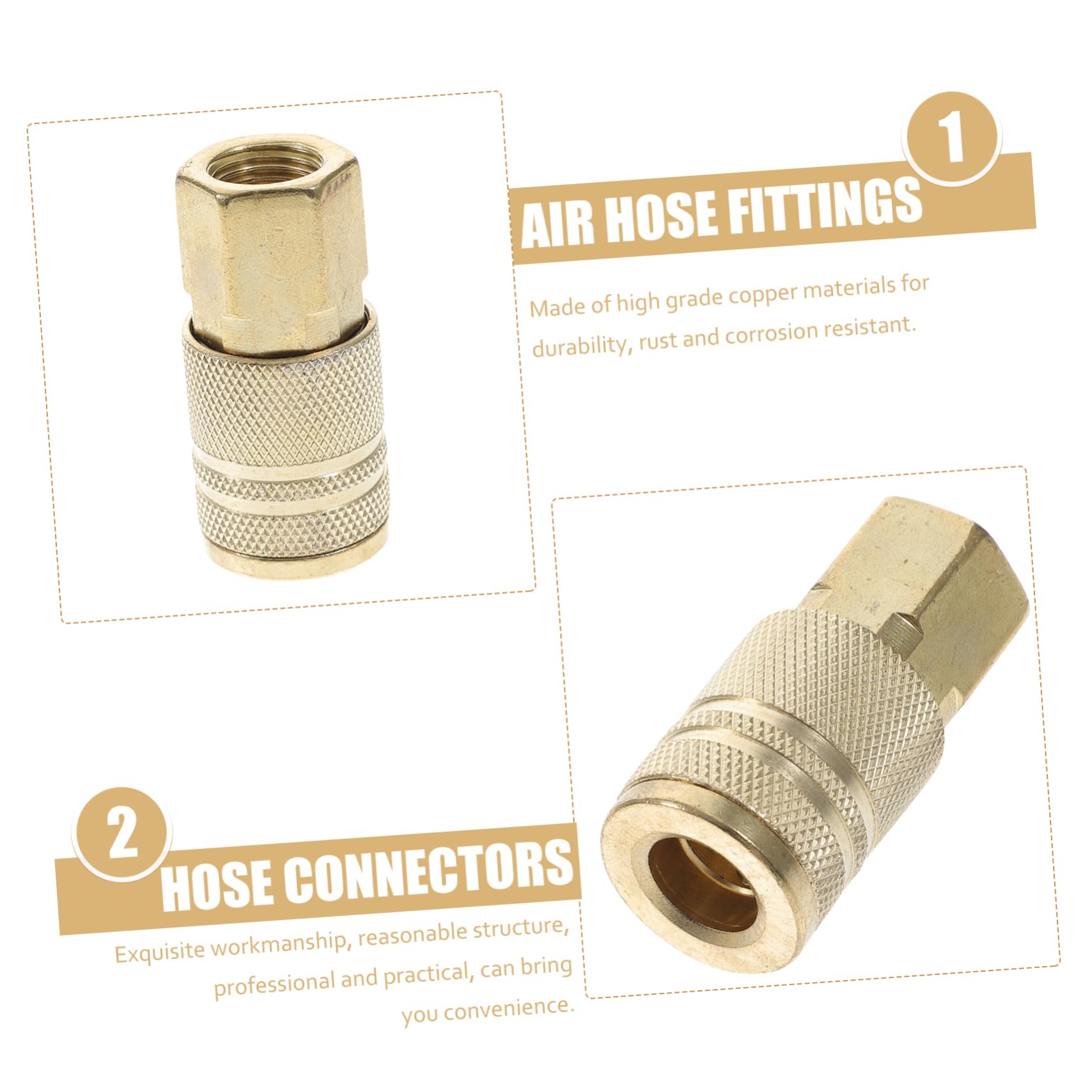 Raccord Rapide Droit en Fer Doré 1/4 Pouce, Lot de 10