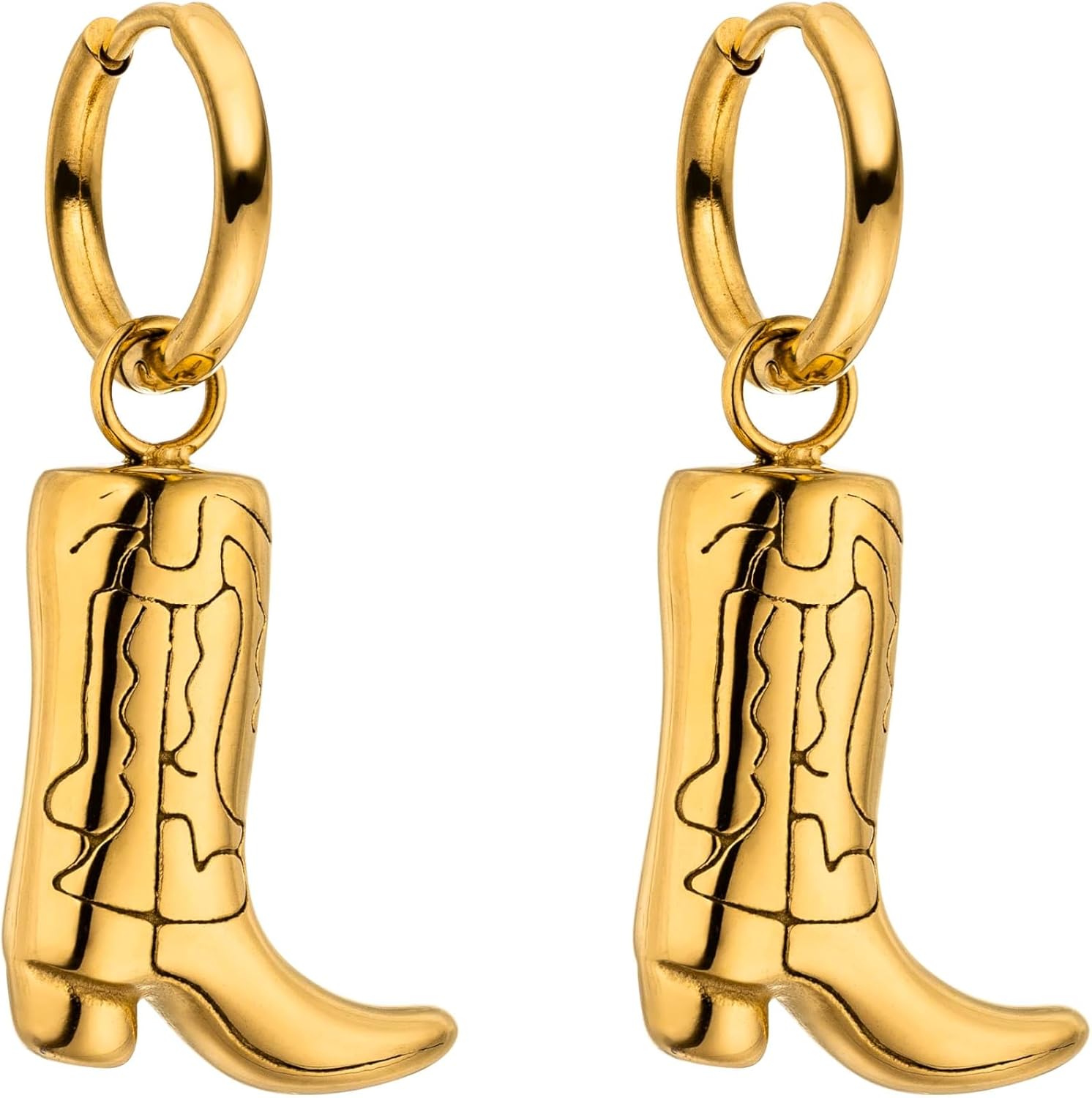 (-54%) Purelei Boots Ohrringe – wasserfest | Creolen mit Cowboy-Boot Anhänger aus Edelstahl | 14K Vergoldung, Silber & 18K Rosévergoldung | Trendige Statement-Ohrringe (Gold)
