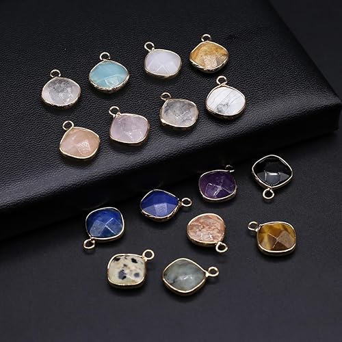 Miniatura 6 de 8 dijes de piedra natural cuadrados de cuarzo rosa, amazonita dorada, cristales curativos, dijes de piedra para hacer joyas, collar de bricolaje,