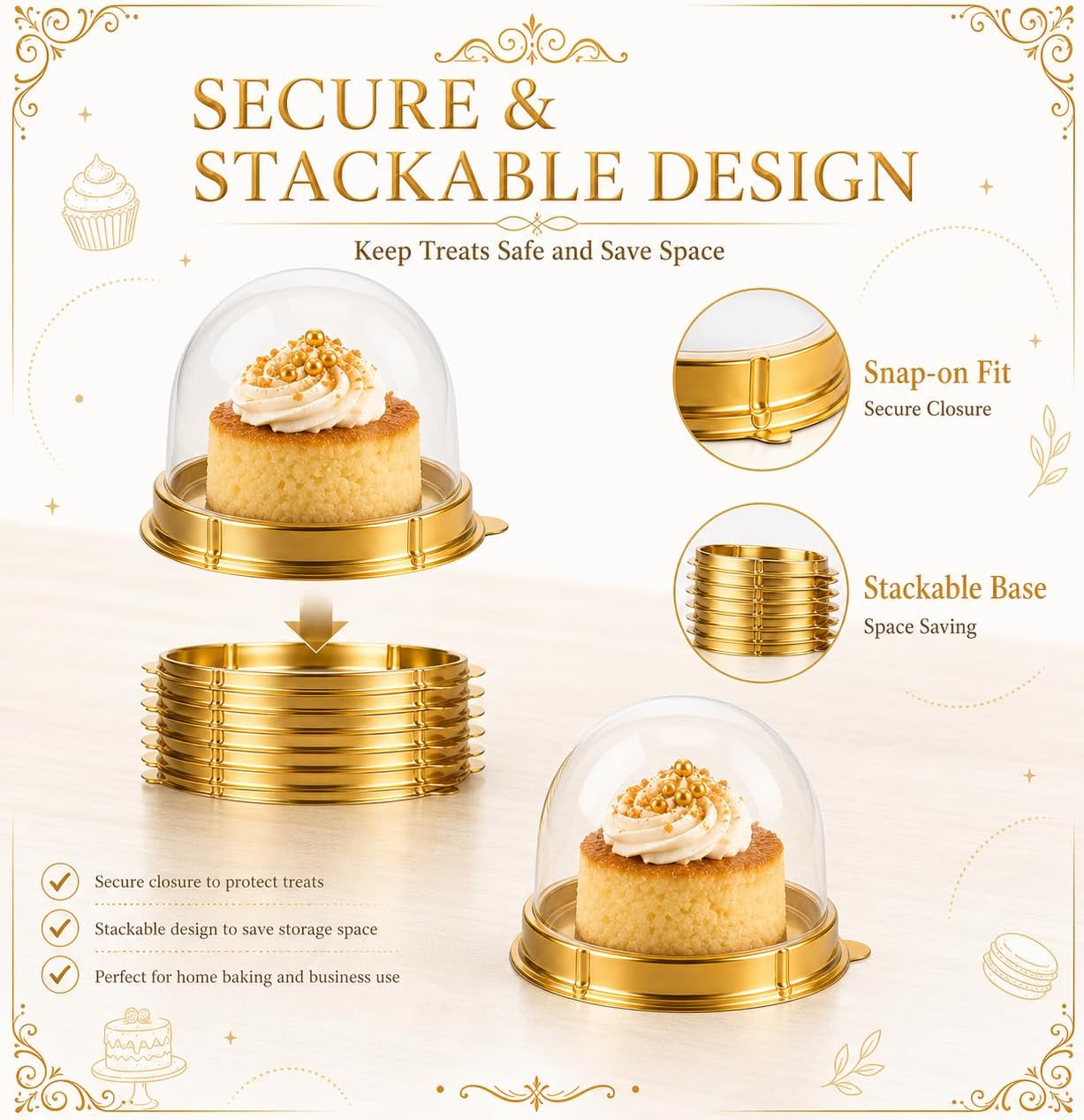 WOPPLXY 200 Pcs Mini Cake Containers, Clear Plastic Small Cupcake Boxes with Dome Lids, Mini Cupcake Container, Mini Flan Container for Individual Cookies Cheesecake Mooncake Desserts image 4