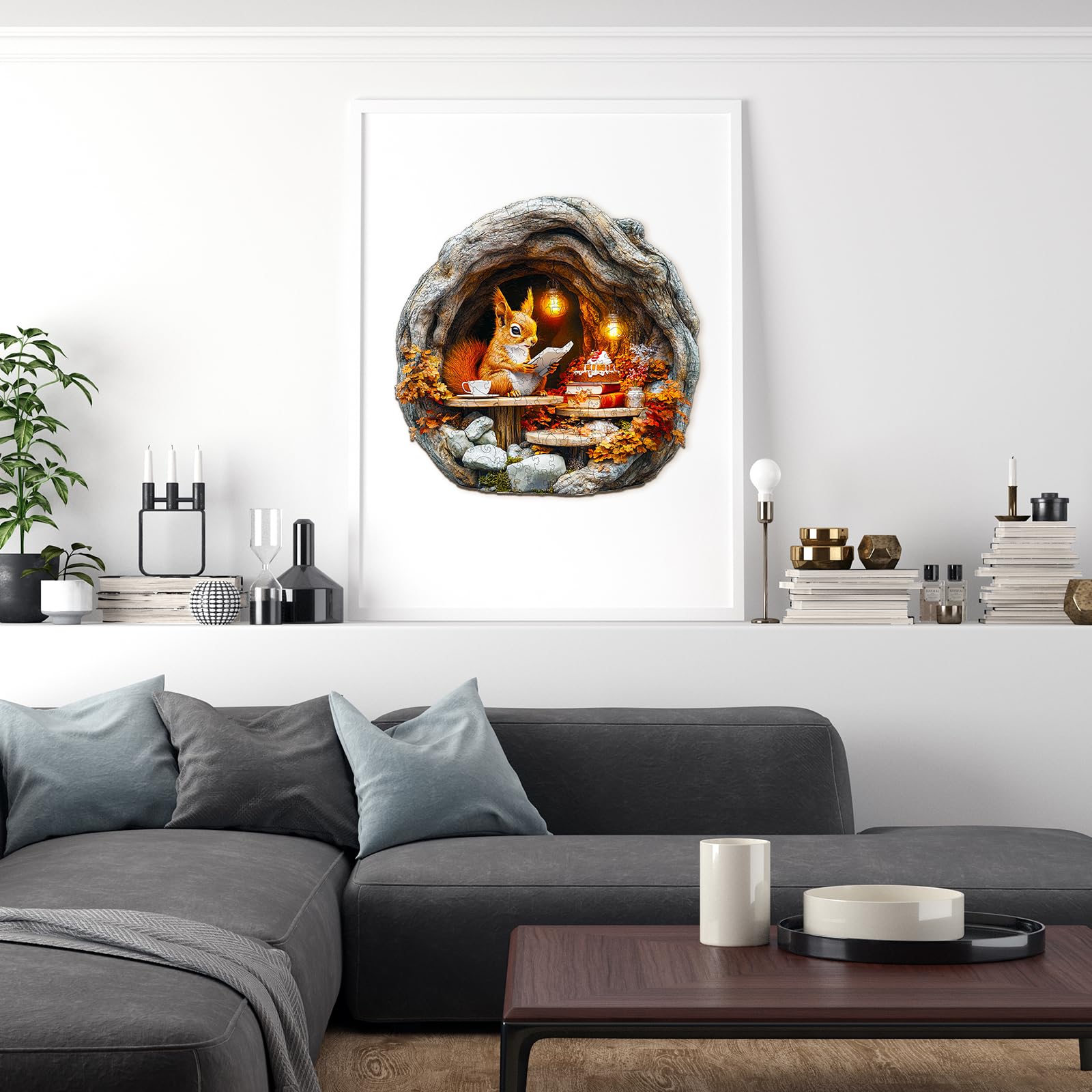 Drewniane puzzle dla dorosłych i dzieci, 3D Burrow Squirrel, okrągłe, jedyne w swoim rodzaju puzzle, drewniane puzzle, dla dorosłych, z drewnianym pudełkiem na prezent (L-300 sztuk)