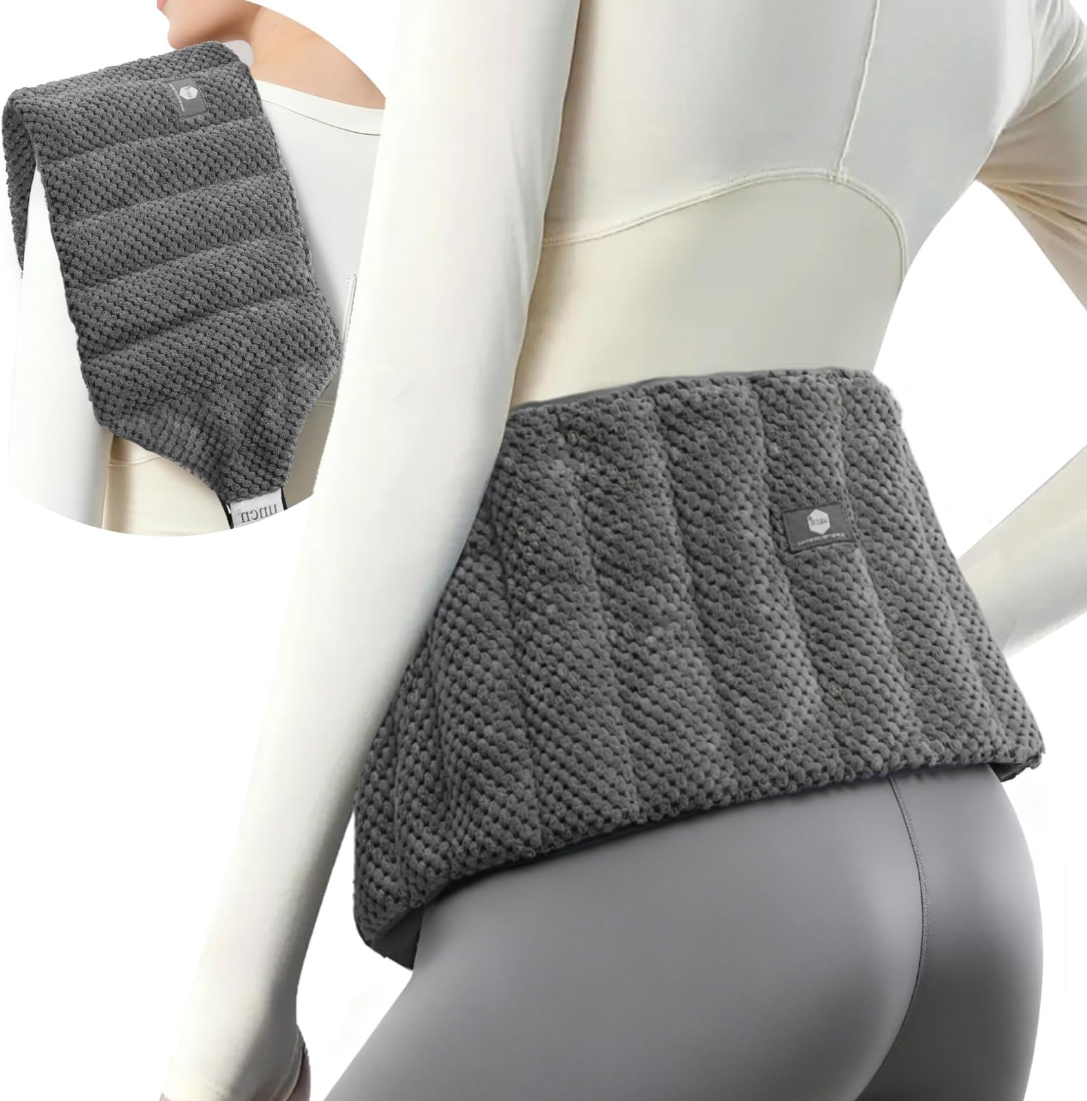 uncn Large Microwave Heating Pad for Lower Back Pain Relief 30X7.5in Heated Neck and Shoulder Wrap Microwavable Heat Packs for Cramps, Menstrual, Lumbar, Muscle Spasms Heated Waist Cordless Belt