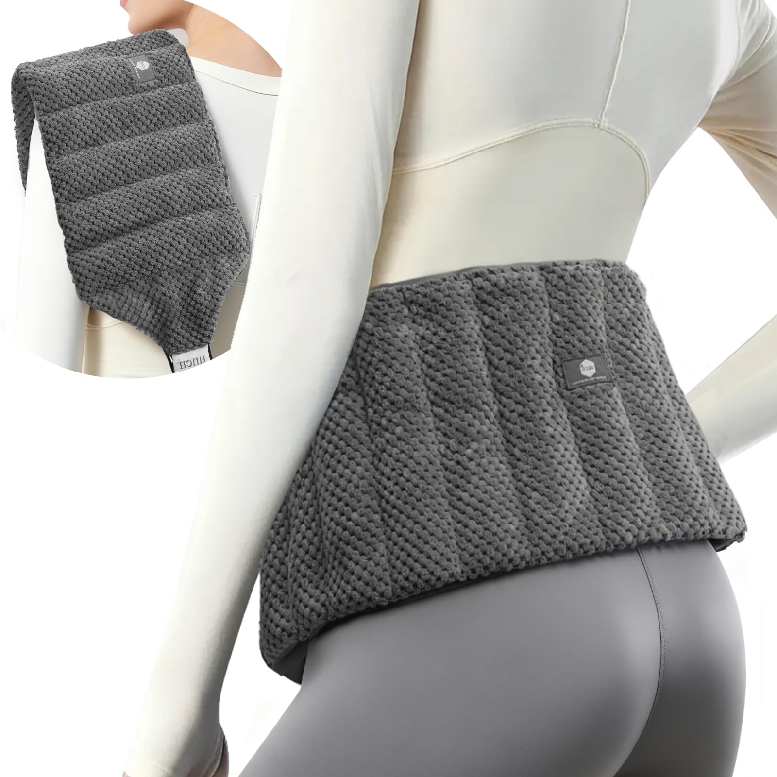 uncn Large Microwave Heating Pad for Lower Back Pain Relief 30X7.5in Heated Neck and Shoulder Wrap Microwavable Heat Packs for Cramps, Menstrual, Lumbar, Muscle Spasms Heated Waist Cordless Belt