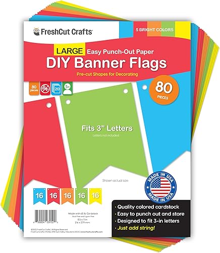 Miniatura 8 de FreshCut Crafts  80 banderas de papel para bricolaje, pancartas blancas, grandes (3.75 x 5 pulgadas), cartulina hecha en Estados Unidos, banderines