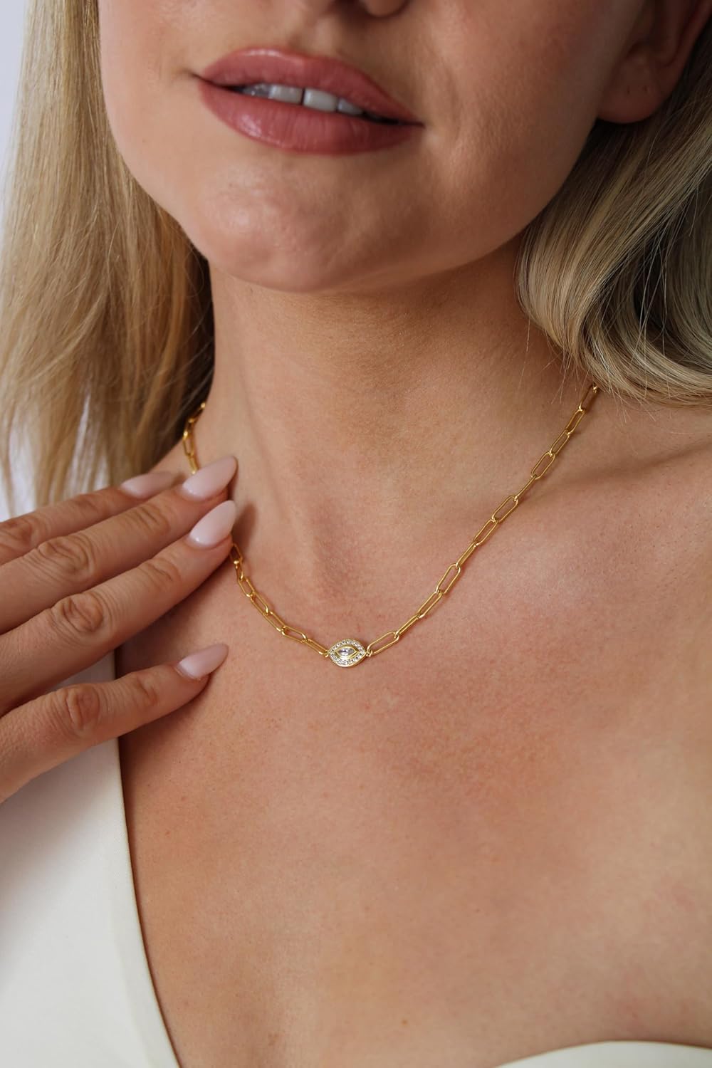 Evil Eye Necklace – 18K Gold Plated Dainty Charm for Women, Protective & Layerable Jewelry
