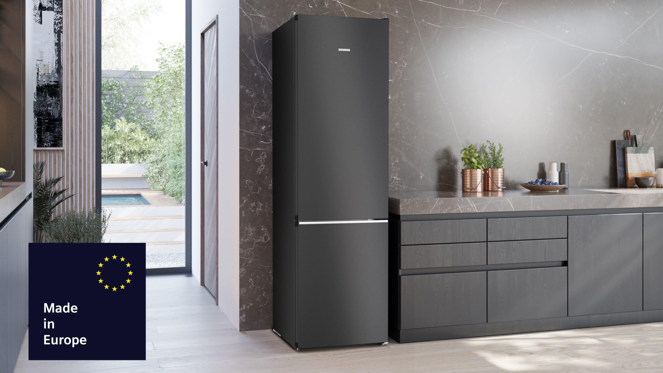 Siemens iQ500 Freistehende Kühl-Gefrier-Kombination 203x60cm, KG39NAXAG, 260L Kühlen & 103L Gefrieren, Total noFrost, Nahtlose Platzierung, hyperFresh 0°C Schublade, antiFingerprint Schwarzer Stahl