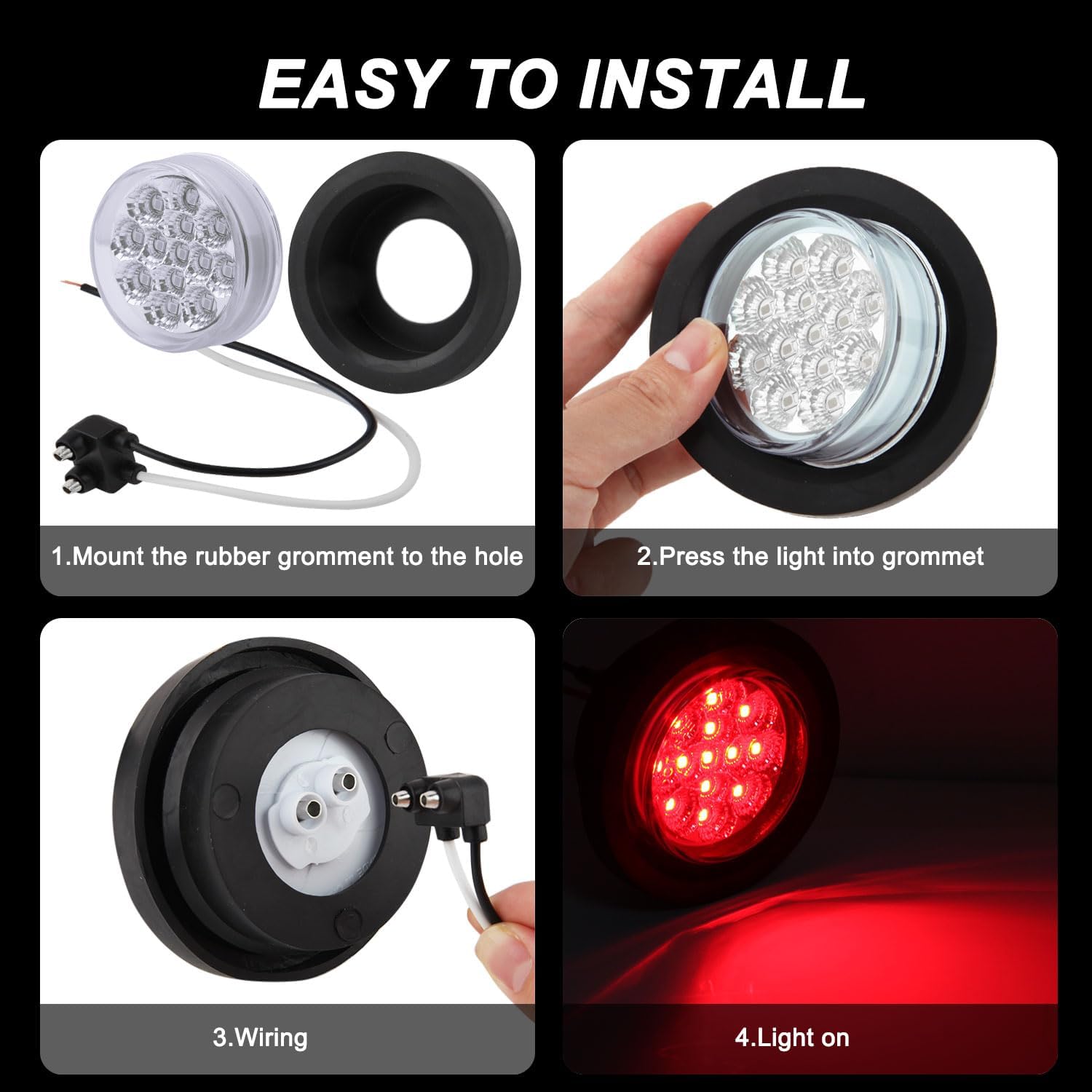 2.5" Inch Round LED Clearance Side Marker Lights 13 LED w/Clear Reflector Lens, 10 Amber + 10 Red 2.5" Led Round Trailer Side Marker Lights Sealed Flush Mount w/Grommet and 2 Prong Pigtails